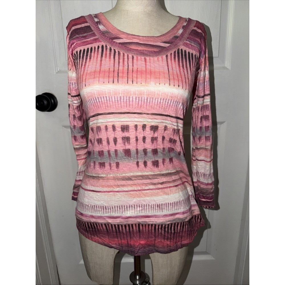 David Cline Women's Crushed Layered Look Tee Long Sleeve‎ Size XS Multi Orchid